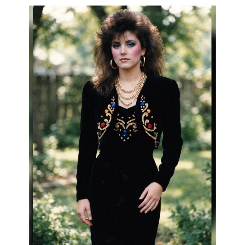 Zum Zum Vintage 80s Dress Set Womens 10 Black Velvet Gemstone